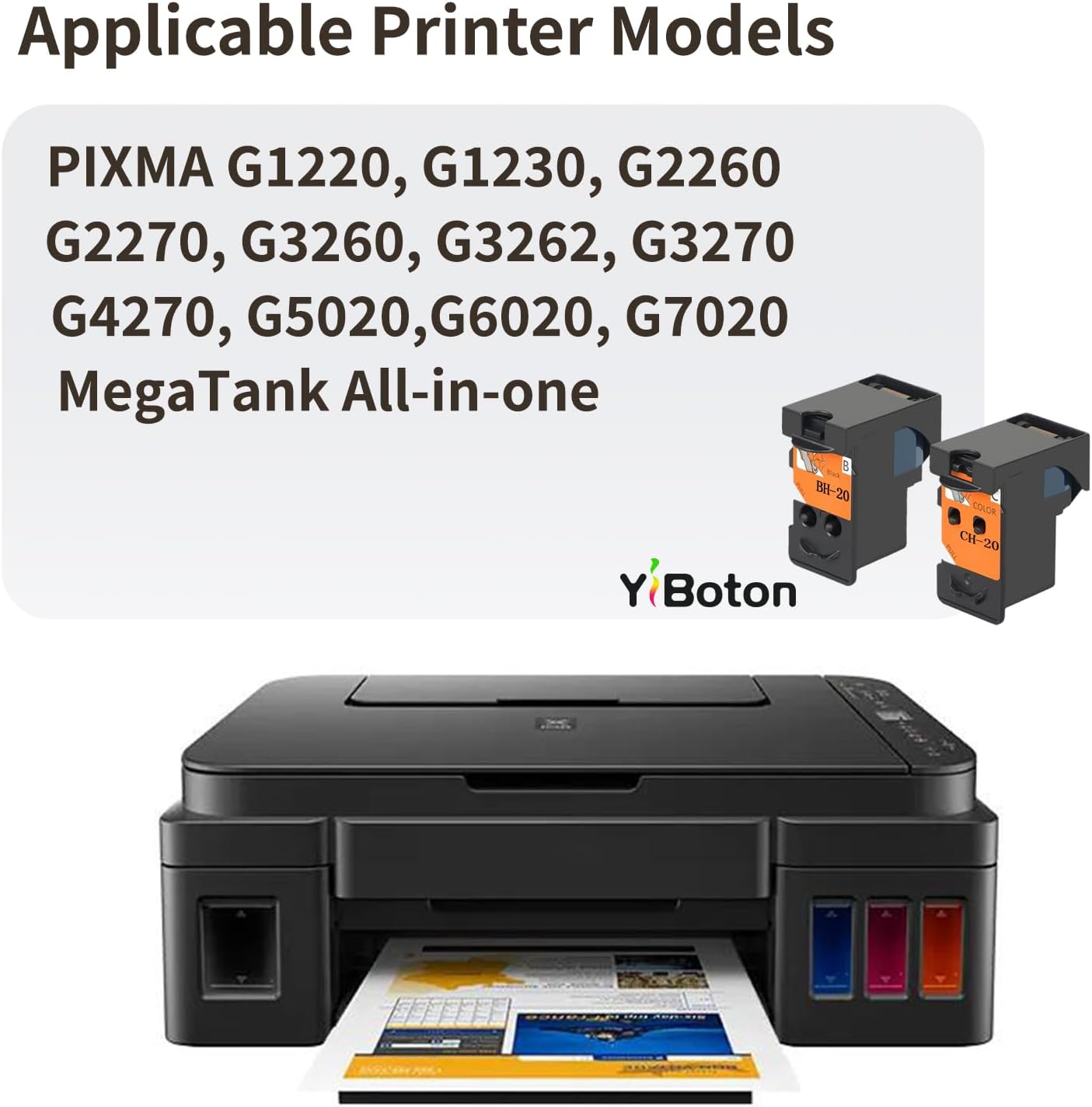 Replacement Printhead for PIXMA G1220 G1230 G2260 G2270 G3260 G3262 G3270 G4270 G5020 G6020 and G7020 MegaTank All-in-one BH-20/CH-20 Printer Head/Ink cartridges 8026 8035XXL Set Combo Pack