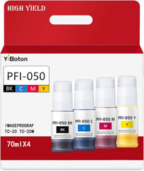 PFI050 PFI-050 Pigment Ink Black Cyan Magenta Yellow Ink Compatible for Canon imagePROGRAF TC-20 TC-20M Printers,70ML (4-Pack)