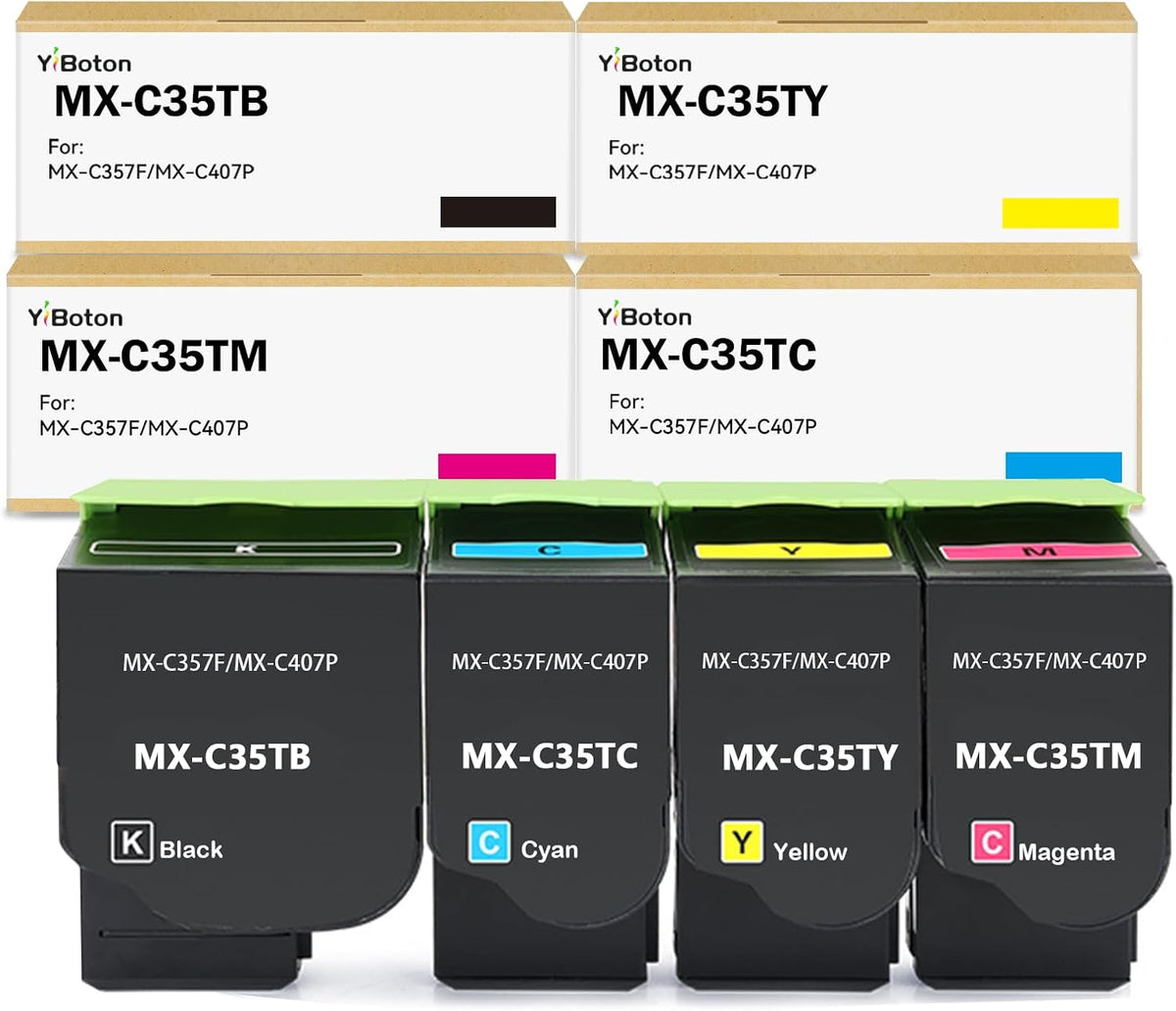 MX-C35T Compatible Toner Cartridge Replacement for MX-C35TB MX-C35TC MX-C35TY MX-C35TM for MX-C357F MX-C407P Printers (4-Pack High Yield )