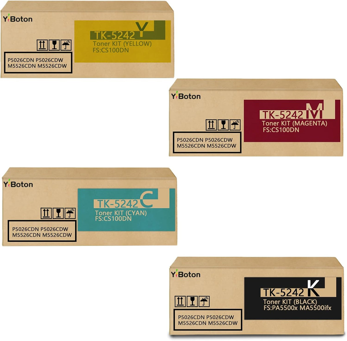 High Yield TK5242 TK-5242 Toner Cartridge TK-5242K TK-5242C TK-5242M TK-5242Y Toner Replacement for Kyocera ECOSYS P5026cdn P5026cdw M5526cdn M5526cdw Printer.(4-Pack, 1Black/1Cyan/1Magenta/1Yellow)