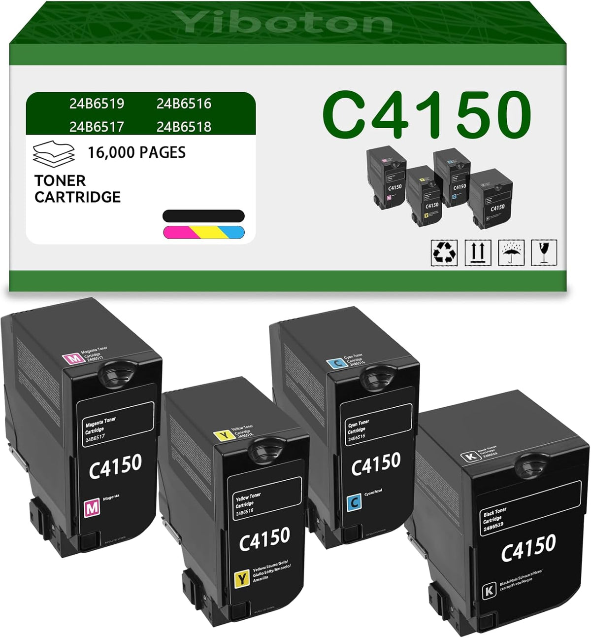 C4150 Toner Cartridges 24B6519 24B6516 24B6517 24B6518 Toner Compatible for Lex C4150 Printer (4 Pack)