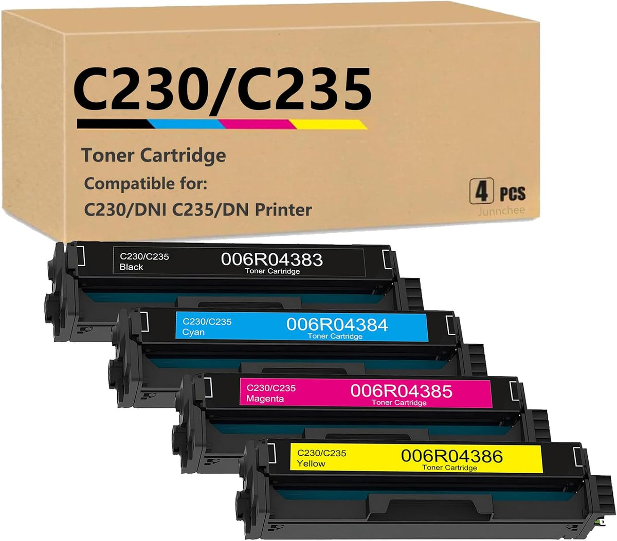 C230 C235 Toner Cartridge Replacement for Xerox C230/C235 Printer Black Cyan Magenta Yellow High Capacity Ink for 006R04383 006R04384 006R04385 006R04386 Toner (4-Pack)