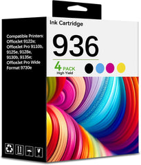 936 936 High Capacity Ink Cartridges for 936 Ink Work with OfficeJet Pro 9110b 9128 9130b 9125e 9135e 9122e 9730e Printers (4-Pack Black Cyan Magenta Yellow)