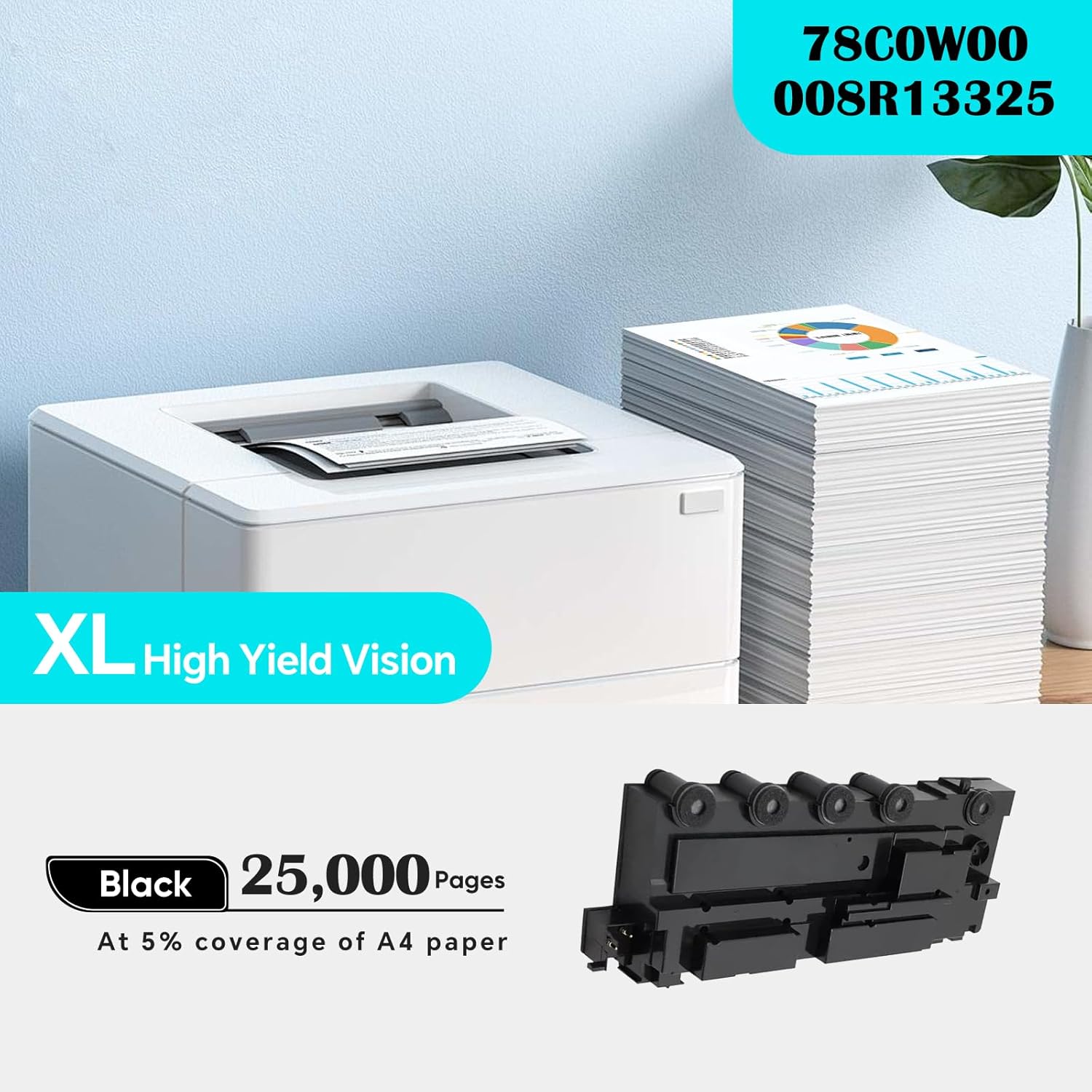78C0W00 / 008R13325 Waste Toner Bottle Compatible with Lex Mark C2325 C2425 C2535 CX421 CX522 CX622 CX625 MC2325 MC2425 MC2535 MC2640 / Xerox C310 C315 C410 C415 Printers